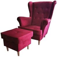 Fotel uszak z podłokietnikami i podnóżkiem styl skandynawski SN-0029