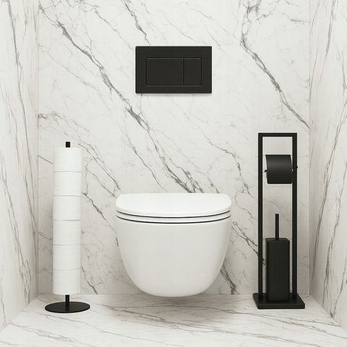 Stojak na papier toaletowy z uchwytem i szczotką do wc czarny loft YOKA na Arena.pl