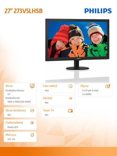 Philips 27'' 273V5LHSB LED HDMI Czarny na Arena.pl
