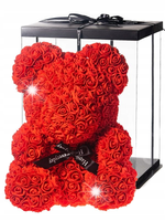 RÓŻANY MIŚ W PUDEŁKU 25 CM Z RÓŻ W PUDEŁKO ELEGANCKIM PREZENTOWYM