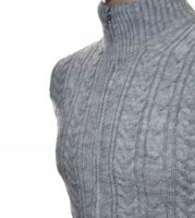 Ciepły wełniany sweter męski na zamek rozpinany szetland z wełny M szary