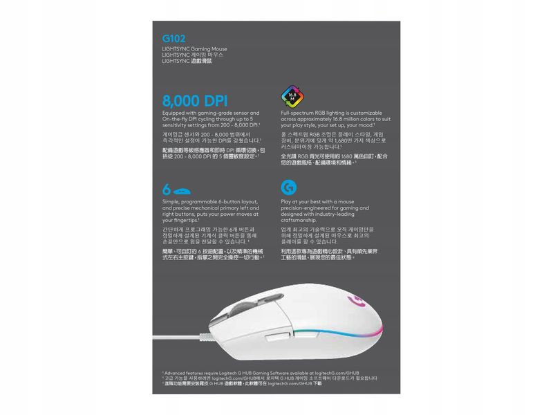 Mysz przewodowa LOGITECH G102 Lightsync Biały zdjęcie 7