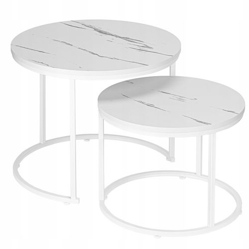 STOLIK KAWOWY OKRĄGŁY 2W1 BIAŁY MARMUR ZESTAW 2 STOLIKÓW KAWOWYCH na Arena.pl