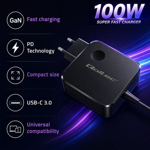 Qoltec ładowarka GaN 100W USB-C PD 1,8m na Arena.pl