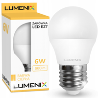 Zestaw 10x Żarówka LED E27 Kulka 6W 2900K Biała Ciepła 660lm Wydajna CCD