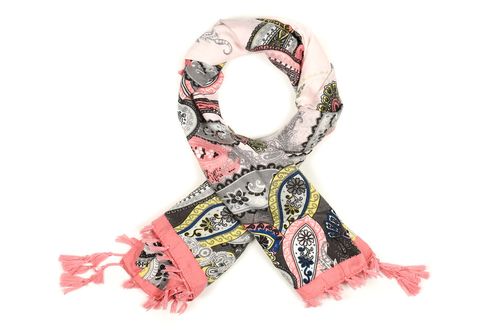 Jasno - Różowa Duża Ludowa Chusta Z Frędzlami Modna Folk Wzory Apaszka B36 na Arena.pl