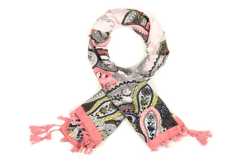 Jasno - Różowa Duża Ludowa Chusta Z Frędzlami Modna Folk Wzory Apaszka B36 zdjęcie 3