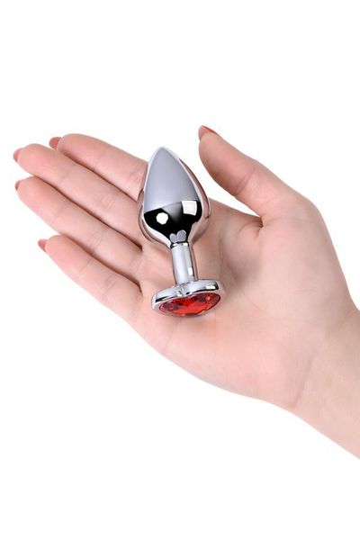 silver anal plug with pink gem heart-shaped zdjęcie 7