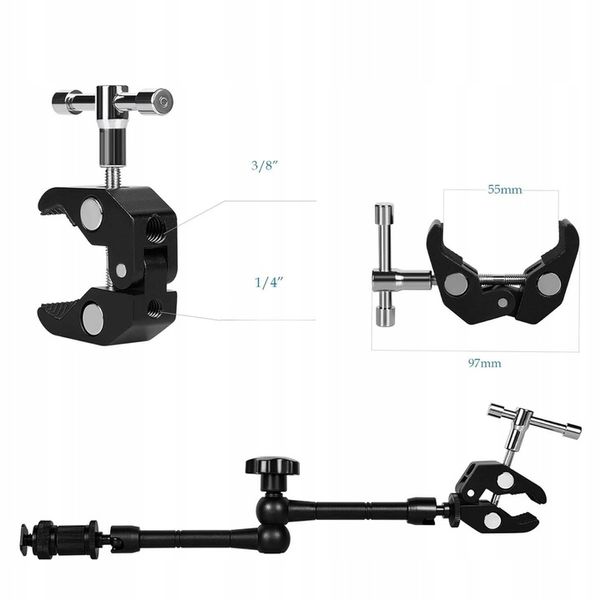 Crab Clamp Magic Arm Zacisk Studyjny Uniwersalny 1/4 3/8 + Ramię Przegubowe zdjęcie 8