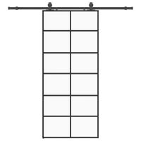 Drzwi przesuwne z zestawem okuć czarne 90x205 cm ESG szkło