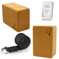 ZESTAW DWIE KOSTKI KORKOWE + PASEK DO JOGI ĆWICZEŃ BLOCZEK KOREK 2 SZT
