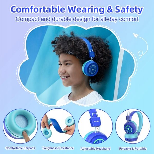 SŁUCHAWKI DLA DZIECI NEW BEE KH22B BEZPRZEWODOWE SKŁADANE LED BLUETOOTH 32h zdjęcie 6