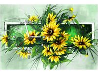 60CM 40CM ZEGAR OBRAZ SŁONECZNIKI ZIELENI DRUK PŁÓTNO RAMA