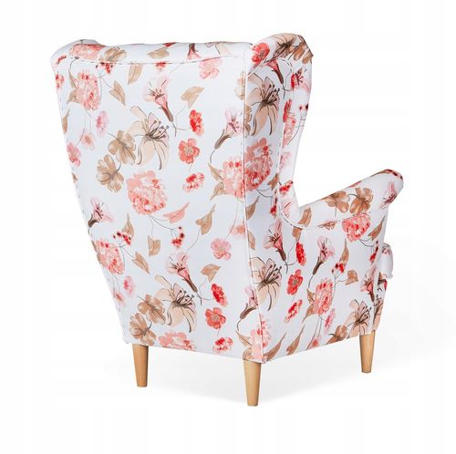 Fotel uszak ARI PRINT skandynawski Family Meble kwiaty brzoskwiniowy na Arena.pl
