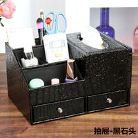 Skórzany  Organizer Kosmetyczny - Na Biżuterię Z Szufladami Czarny M