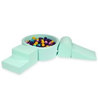 Piankowy plac zabaw z basenem okrągłym 90x30 miętowy + 200 piłek (fioletowe, pudrowy róż, turkus, żółte)