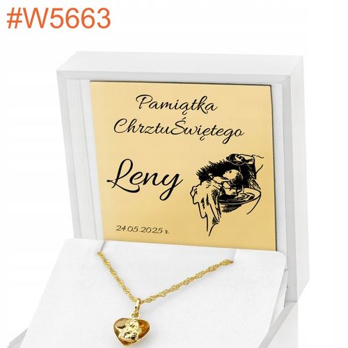 Złoty Łańcuszek Medalik Serce 585 z Grawerem Pamiątka Chrztu Świętego na Arena.pl