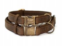 Grawerowana Obroża dla Psa Skórzana z Metalową Klamrą, Czekolada kolor
