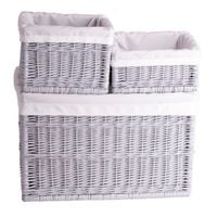 Zestaw 3 koszy wiklinowych obszytych tkaniną 30x30 H15 30x30 H30 60x40 H40 cm uniwersalny