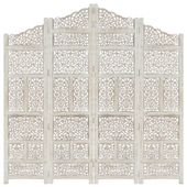 Parawan 4-panelowy, rzeźbiony, biały, 160x165 cm, drewno mango