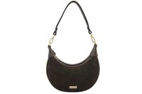 Subtelna mini torebka z miękkim zamszem i złotymi detalami - Brązowa ciemna