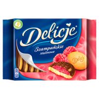 Delicje Biszkopty z galaretką o smaku malin oblewane czekoladą 294 g