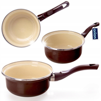 RONDEL EMALIOWANY Z RĄCZKĄ 14CM 0,6L NA GAZ INDUKCJĘ GARNUSZEK BRĄZOWY