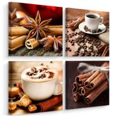 4x Obraz Na Płótnie Do Kuchni Set KAWA Cynamon Przyprawy Ziarna 50cm x 50cm