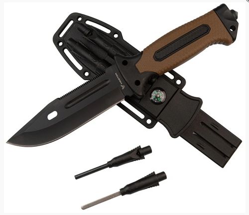 Nóż Taktyczny 10-HS-251 Hastaa + krzesiwo i ostrzałka brąz na Arena.pl