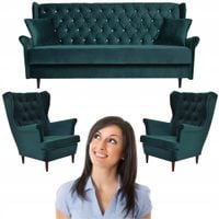 Zestaw wypoczynkowy uszak wersalka z fotelami Gaja ZIELONY Family Meble