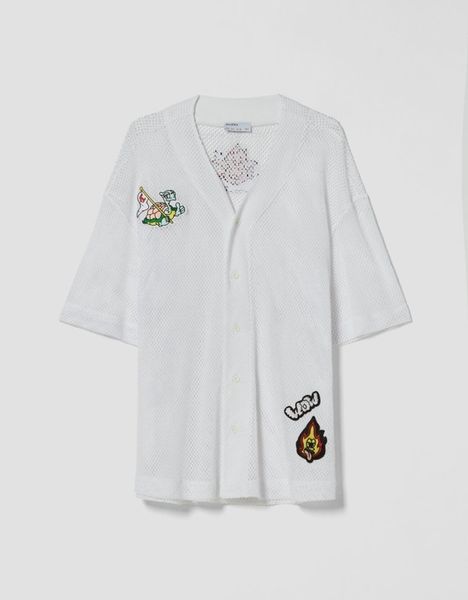 G56H03 KOSZULA BIAŁA NASZYWKI SIATECZKA BERSHKA M zdjęcie 3