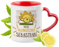 Kubek Czerwony Z Uszkiem W Kształcie Serca Dla Sebastiana Na Prezent
