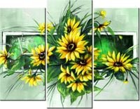 90CM 70 ZEGAR 3 ELEM SŁONECZNIKI ZIELENI SCIENNY DRUK