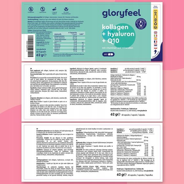 KOLAGEN RYBI + KOENZYM Q10 + KWAS HIALURONOWY skóra włosy 60 kaps gloryfeel zdjęcie 2