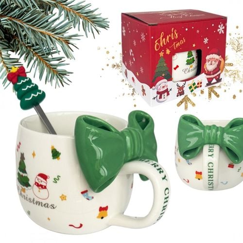 kubek świąteczny z kokardą - zestaw w pudełku z łyżeczką 400 ml kb25zie na Arena.pl