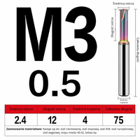 Frez do gwintowania jednoostrzowy Rozmiar: M3x0.5x75L - DLC