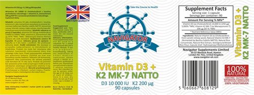 Navigator Witamina D3 10000 IU + Wit. K2 MK-7 200 90 kaps. Mocne kości na Arena.pl
