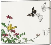 Obraz 100x90cm Motyle i Kwiaty Morimoto Toko Japoński Vintage do Salonu