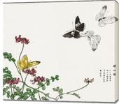 Obraz 100x90cm Motyle i Kwiaty Morimoto Toko Japoński Vintage do Salonu