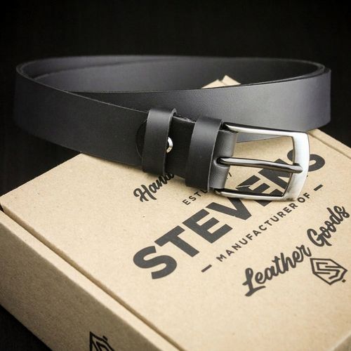 Pasek Męski Skórzany STEVENS Czarny 3cm Wąski Spodni Garnituru Jeans na Arena.pl