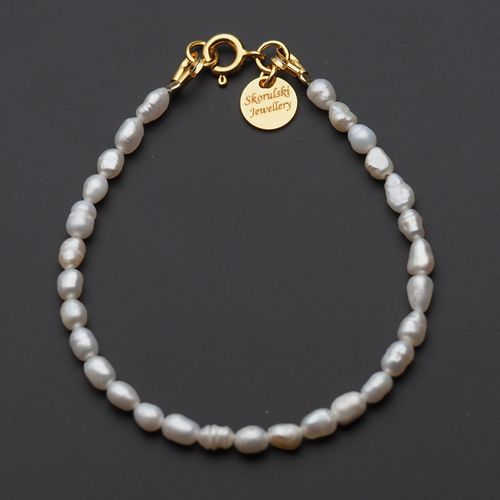 Bransoletka - Perły białe i srebro złocone 19 cm na Arena.pl