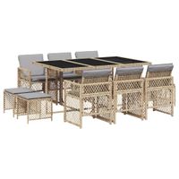 11-cz. zestaw mebli ogrodowych z poduszkami, beżowy, polirattan
