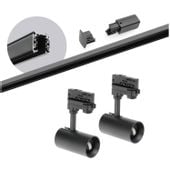 Zestaw szynowy 3 fazowy szyna 2m, 2x Lampa CZARNY kompletny zestaw