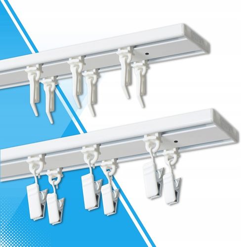 Karnisz Szyna Sufitowa Aluminiowa Podwójna Biała Żabki Agrafki 200 cm na Arena.pl