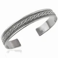 ELEGANCKA OKSYDOWANA SZEROKA SZTYWNA SREBRNA BRANSOLETA 11MM WZÓR WARKOCZ