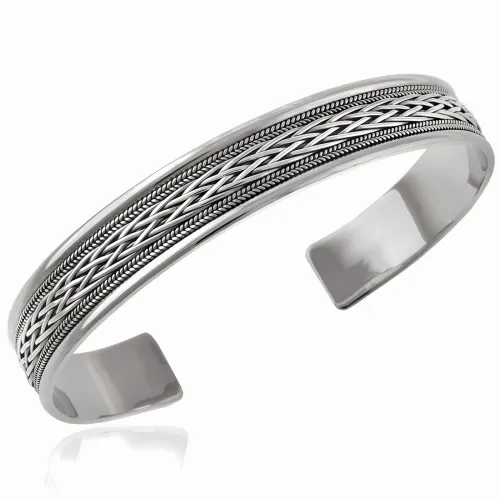 ELEGANCKA OKSYDOWANA SZEROKA SZTYWNA SREBRNA BRANSOLETA 11MM WZÓR WARKOCZ na Arena.pl