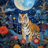 Plakat 20x20cm Tygrys w Ogrodzie Gwiazd