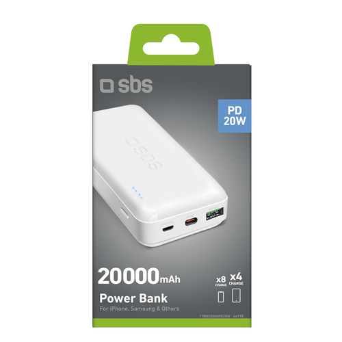 Powerbank 20000 mAh PD MicroUSB USB-C USB-A 20W - biały na Arena.pl