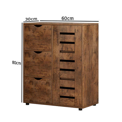 KOMODA DO SALONU CIEMNY BRĄZ SZAFKA POJEMNA DREWNIANA PÓŁKI LOFT 3 SZUFLADY na Arena.pl