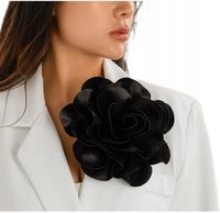 BROSZKA PRZYPINKA RÓŻA DUŻA 20 CM KWIAT SATYNOWA CZARNA ELEGANCKA